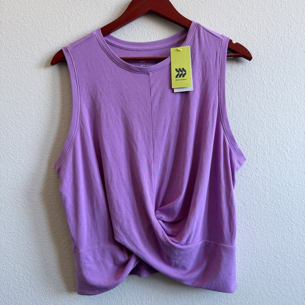 All In Motion Purple Ribbed Twist Front Sleeveless Activewear Tank Top XXL NEW